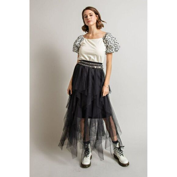 Easel Allover Mesh Ballerina Tulle Princess Maxi Skirt in Black New S-L EB40814 - Picture 7 of 11